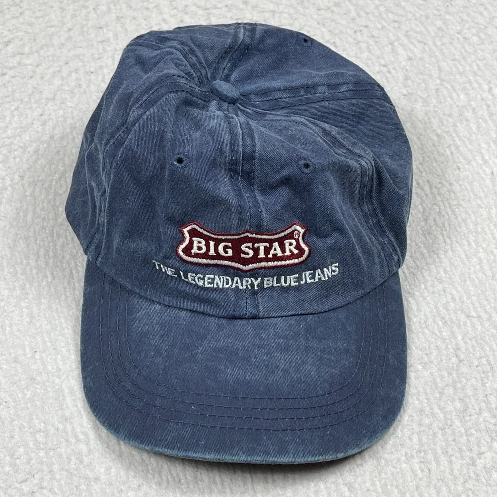 Big Star Blue Jeans Cap Mens OS Navy Faded Embroidered Logo Dad‎ Hat Vintage